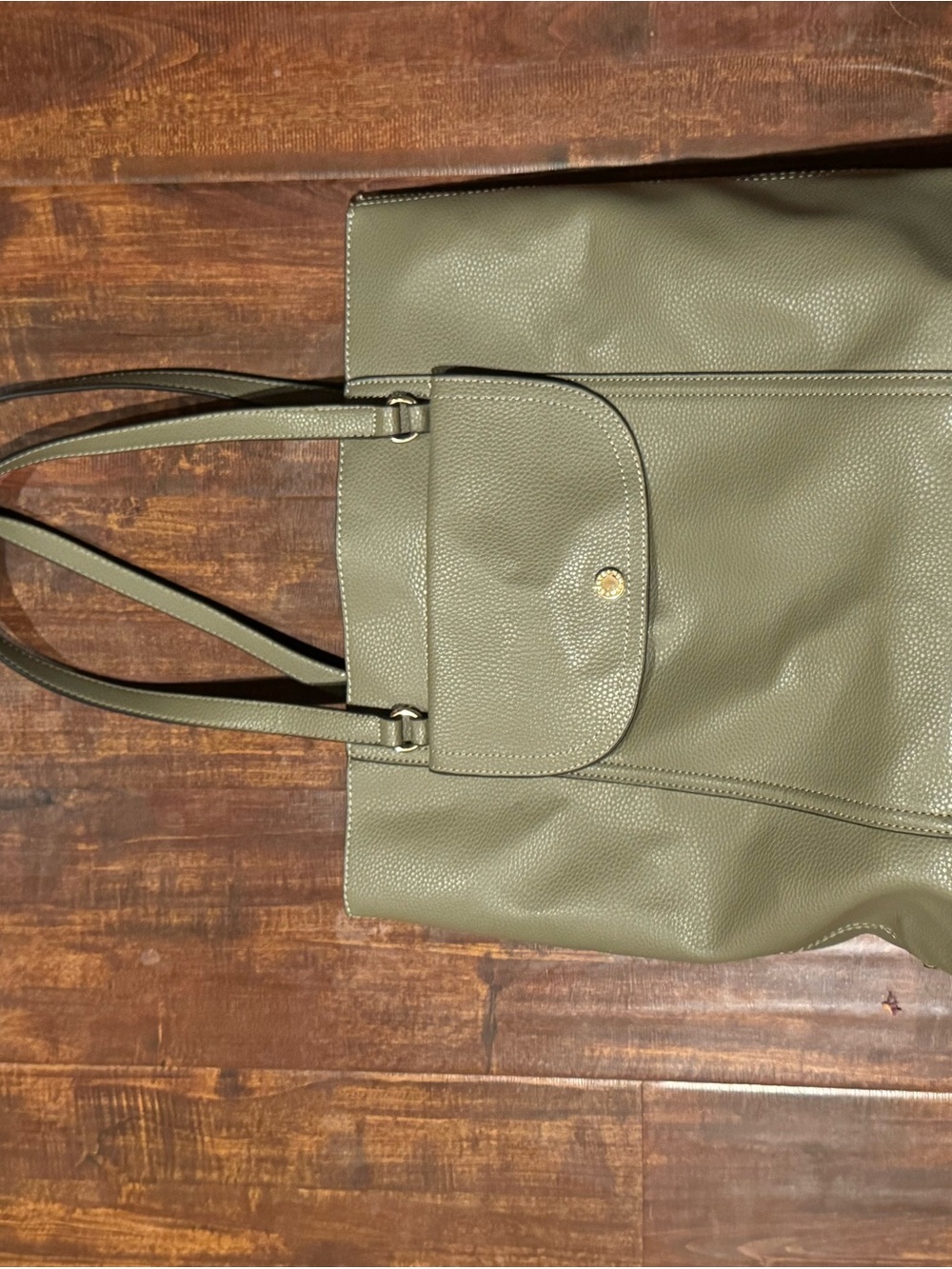 Steve Madden Olive Green Pebbled Leather Tote with Front Snap Pocket